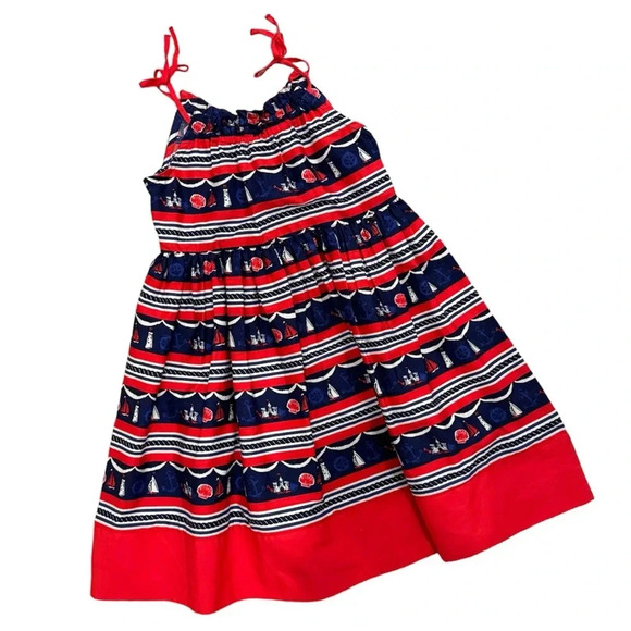 NWT Authentic Kids Sleeveless Nautical Blue and Red Dress - Picture 1 of 7
